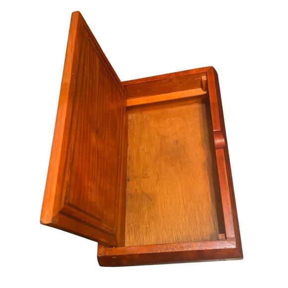 Vtg Wooden Inlayed Beveled Lid Storage Box - Picture 5 of 9